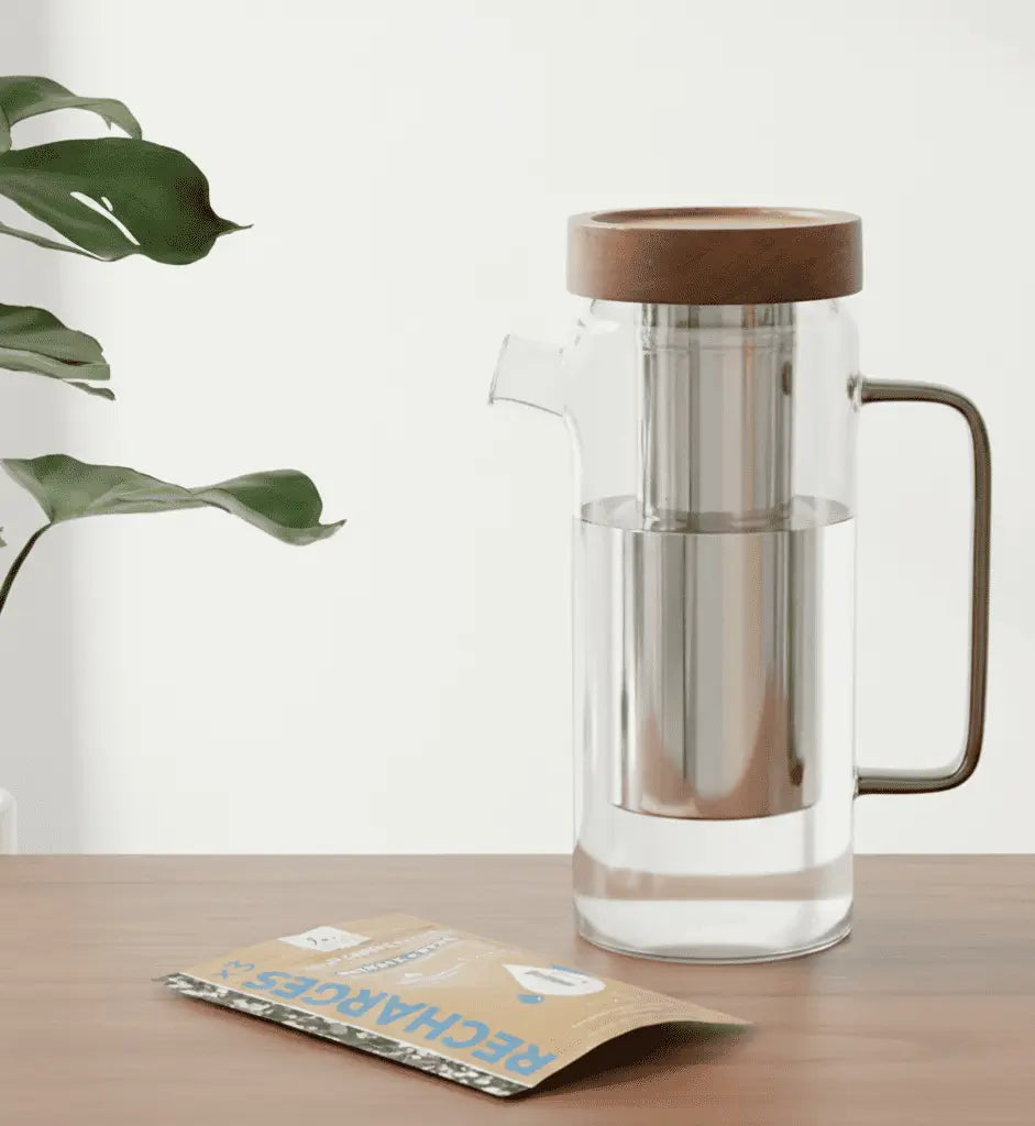 Carafe Filtrante en Verre Borosilicate 1.5L - Design & Pureté Le Charbon Actif Français