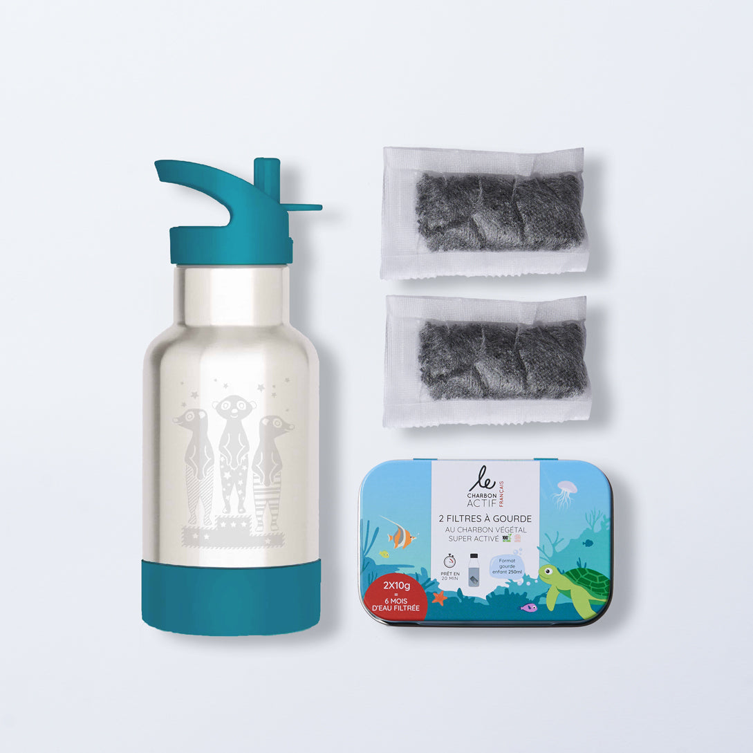 Coffret Enfant : Gourde + filtre Le Charbon Actif Français