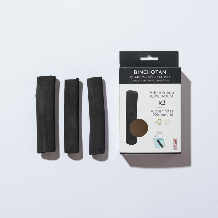 Lot de 3 Charbons Binchotan bio filtre à eau naturel Le Charbon Actif Français